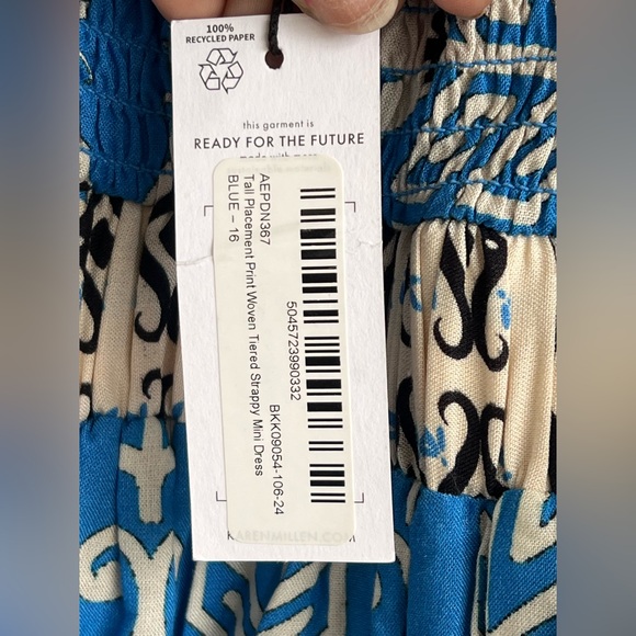 Karen MILLEN Tall Placement Print Woven Tiered Strappy Mini Dress - Picture 10 of 13